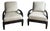 Pair of Late 20th Century Scroll Arm Lounge Chairs in Ebonized Wood For Sale