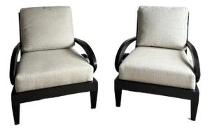 Pair of Late 20th Century Scroll Arm Lounge Chairs in Ebonized Wood