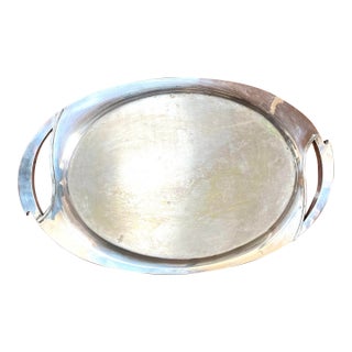 Huge 27” Long Heavy Art Deco Style Silverplated Tray With Stunning Handles - Unknow Maker For Sale