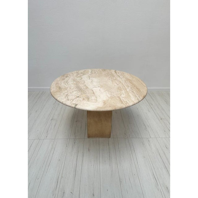 Small Vintage Minimalistic Round Travertine Dining Table, 1970s For Sale - Image 4 of 9