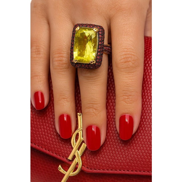 Bochic “Orient” Vintage Natural Ruby & Lemon Quartz Ring Set In 18 K Gold & Silver For Sale - Image 9 of 9