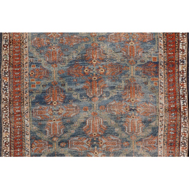 Antique Persian Afshar Rug With Allover Geometric Design in Soft Blue 3'10"x4'7" For Sale - Image 4 of 10