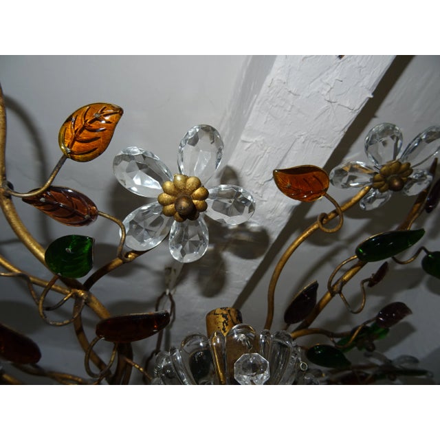 Two Maison Baguès Crystal Flowers Colors Leaves Flush Mount C 1940 Chandeliers For Sale - Image 10 of 10