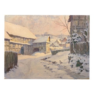 Heinrich Pforr, Meißner Village with Ducks, Oil Painting on Canvas For Sale