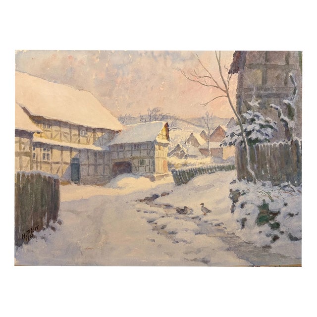 Heinrich Pforr, Meißner Village with Ducks, Oil Painting on Canvas For Sale