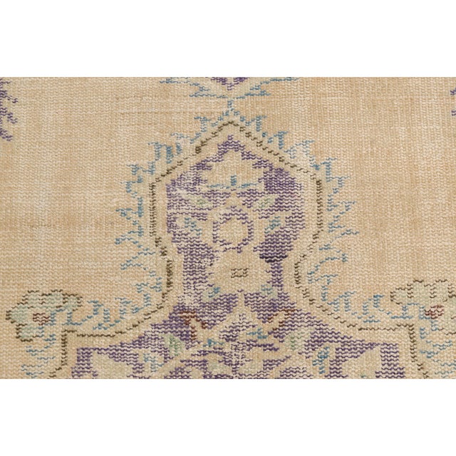 Beige 1960s Lavender Medallion Distressed Carpet For Sale - Image 8 of 10