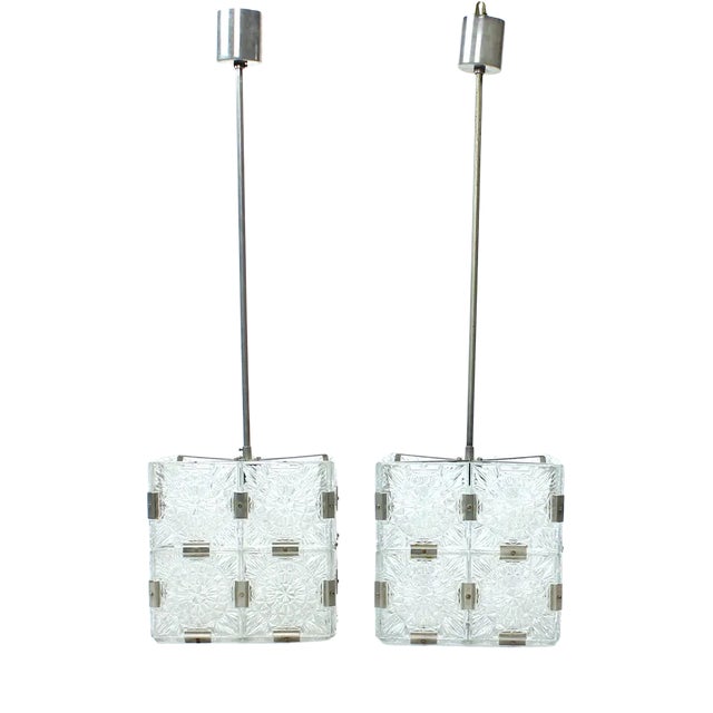 Bohemian Glass Cube Pendant from Kamenický Šenov, Former Czechoslovakia, 1970s For Sale