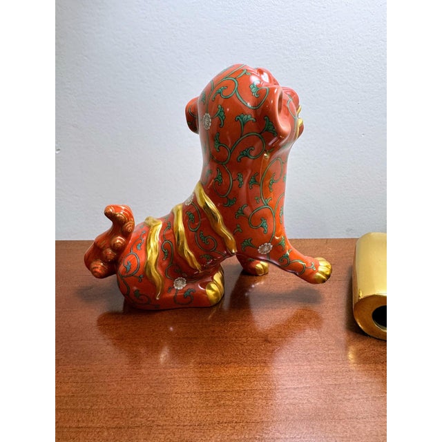 Herend Red Dynasty Foo Dog Guardian Lion Red Ground Hand Painted Porcelain For Sale - Image 13 of 15