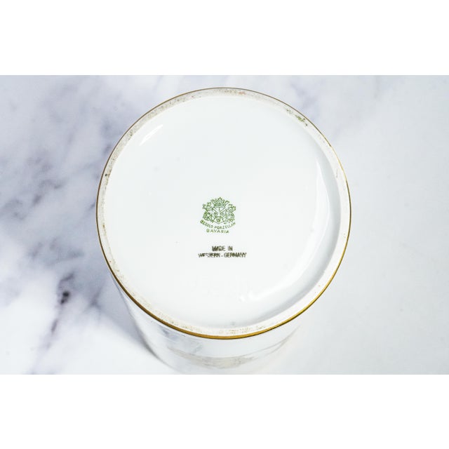 Nice Cylinder Antique Neoclassical Porcelain Gold White Vase Gerold Porzellan Bavaria West Germany For Sale - Image 12 of 13