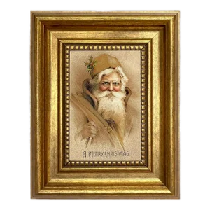 Father Christmas Victorian Print on Canvas in Antiqued Gold Frame