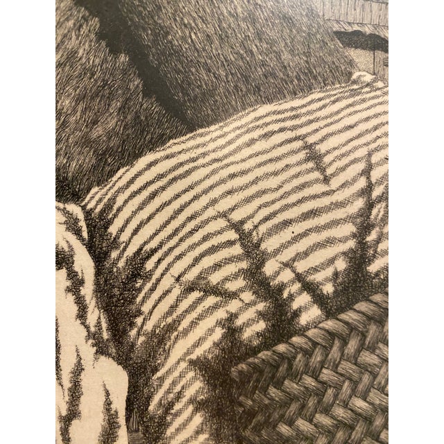 1970s Ryohei Tanaka 1974 Signed Etching Japanese Aquatint Roofs of Hida No 5 Framed For Sale - Image 5 of 11