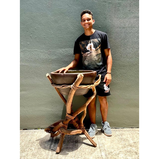 Vintage Twisted Wood and Pottery Plant Stand For Sale - Image 11 of 16