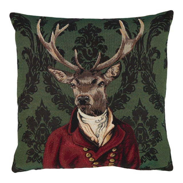 Sir Spencer Stag Tapestry Cushion With Feather Filler - 46x46cm (18"x18") For Sale