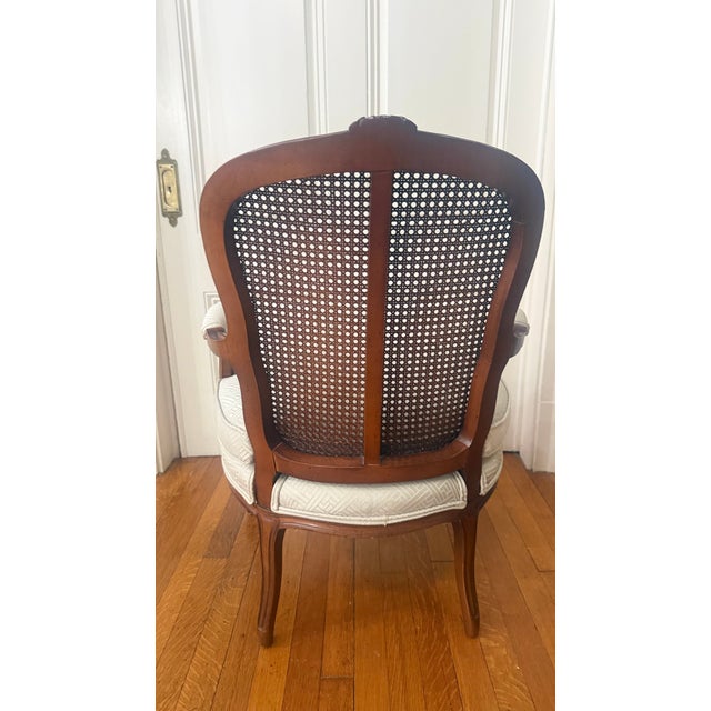 Wood 1990s Louis XV Style Carved Walnut Bergère Armchair With Cane Back, Boston Design Center For Sale - Image 7 of 17