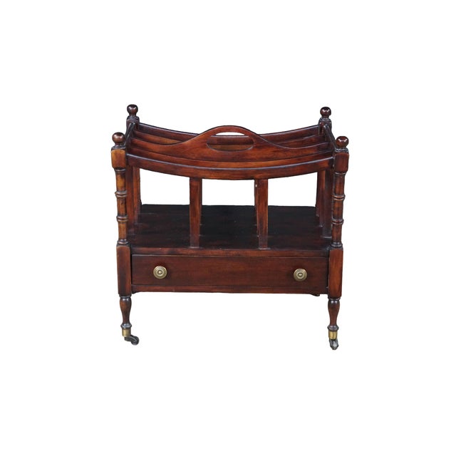 Mid Century English-style magazine canterbury is beautifully crafted from solid mahogany with a rich, deep reddish-brown...