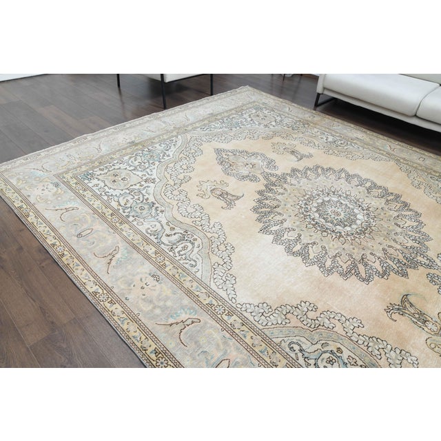 Textile 1960s Vintage Persian Handmade Wool Cotton Beige Area Rug For Sale - Image 7 of 11