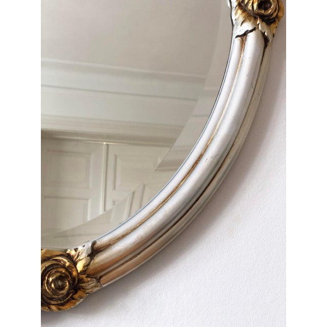 Vintage Oval Silver Bevelled Mirror With Rose Accents For Sale - Image 4 of 10