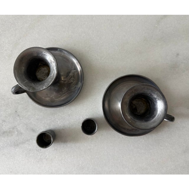 Pair of Vintage Pewter Chamberstick Candle Holders For Sale In Austin - Image 6 of 9