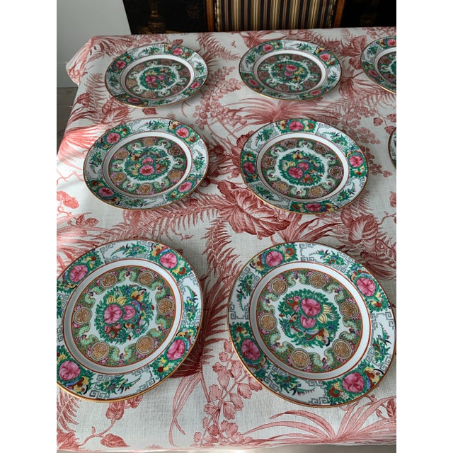 Here we have a vintage set of 12 hand painted Famille Rose Medallion Dinner or Wall Plates. Each measures 10.25 inches...