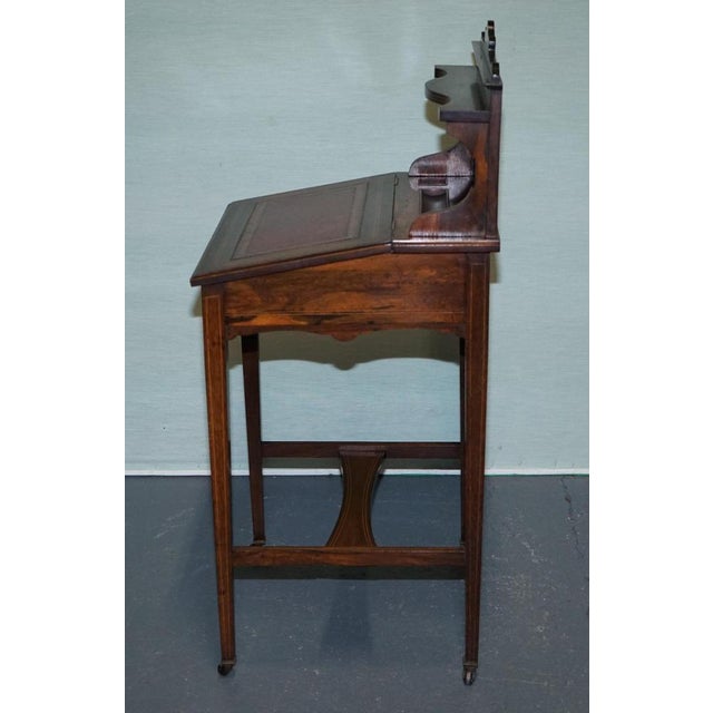 Victorian Ladies Writing Desk with Inlay and Leather For Sale - Image 13 of 18