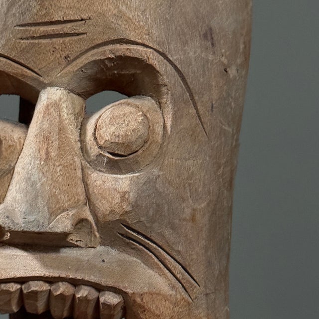 Vintage Hand Carved Grotesque Folk Art Mask For Sale - Image 4 of 4