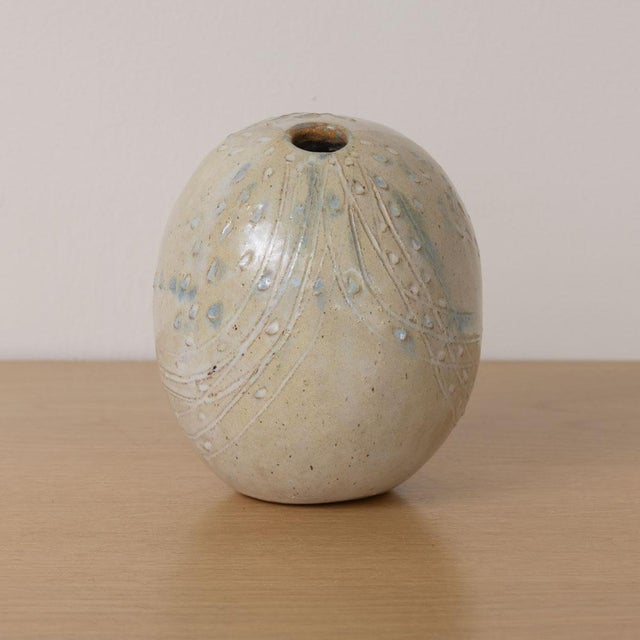 1960s French Etched Stoneware Ceramic Vase For Sale - Image 4 of 9