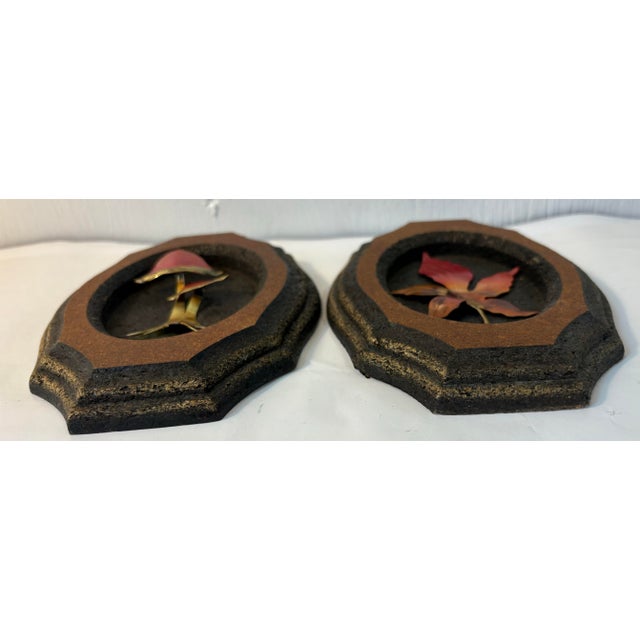 Vintage Mid Century Brutalist Metal Sculpture Mushroom and Leaves Wall Plaques - A Pair For Sale - Image 4 of 5