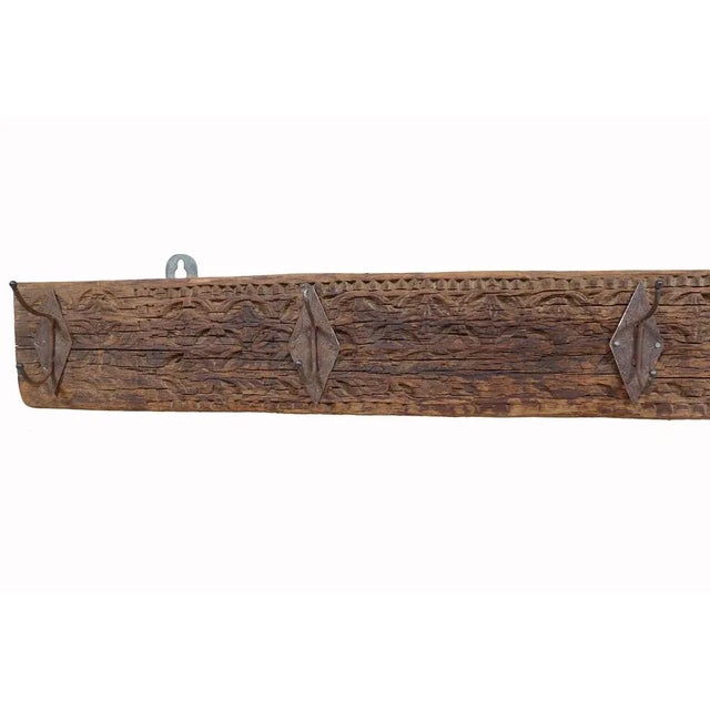 Antique Wood Handcarved Wall Coat Rack, 1890s For Sale - Image 6 of 13