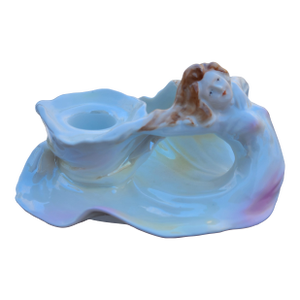 Early 20th Century Royal Bayreuth Art Nouveau Lady Figural Woman Chamberstick Candle Holder