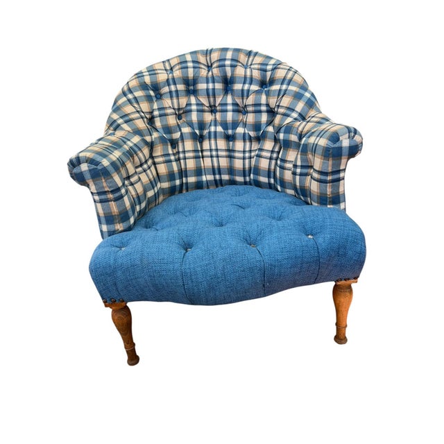 1950s Newly Reupholstered, Vintage Hand, Tied Springs Club Chair in Blue For Sale - Image 5 of 8