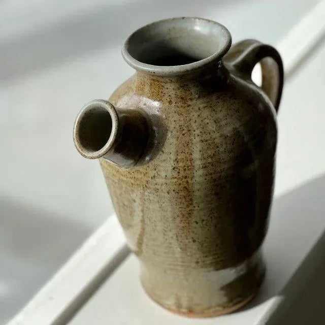 Artist-Crafted Pottery Pitcher, Brown-Speckled Glaze, Artist Signed For Sale - Image 11 of 12