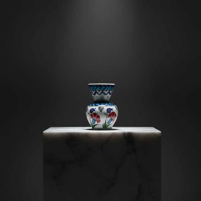 Hand Painted Ceramic Vase (15cm) Traditional Turkish Carnation Pattern – Classic Flared Neck Bud Vase for Table Decor For Sale - Image 6 of 6