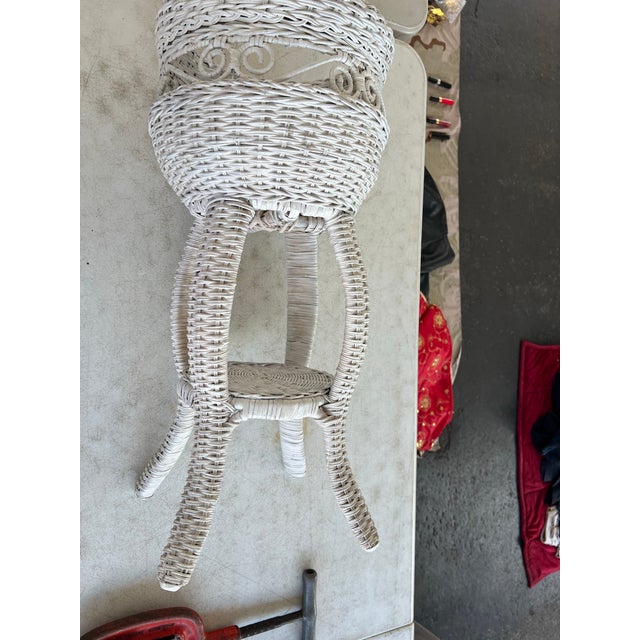 Mid-Century Modern Vintage Mid Century White Wicker Plant Stand For Sale - Image 3 of 9
