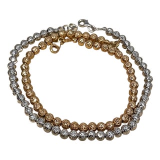 Pair of 18 Karat White Gold/ Rose Gold Ball Bracelets, 8.2 Gm For Sale