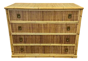 Mid-Century Bamboo, Rattan and Brass Chest of Drawers from Dal Vera, Italy, 1970s