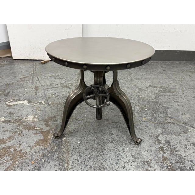 Industrial Arhaus Industrial Modern Round Metal Adjustable Weston Crank End Table For Sale - Image 3 of 12