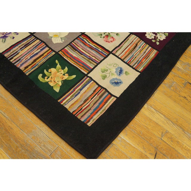 1930s Multicolor Geometric Folk Art American Hooked Rug 6' X 8'4" Handknotted Wool Carpet For Sale - Image 11 of 11