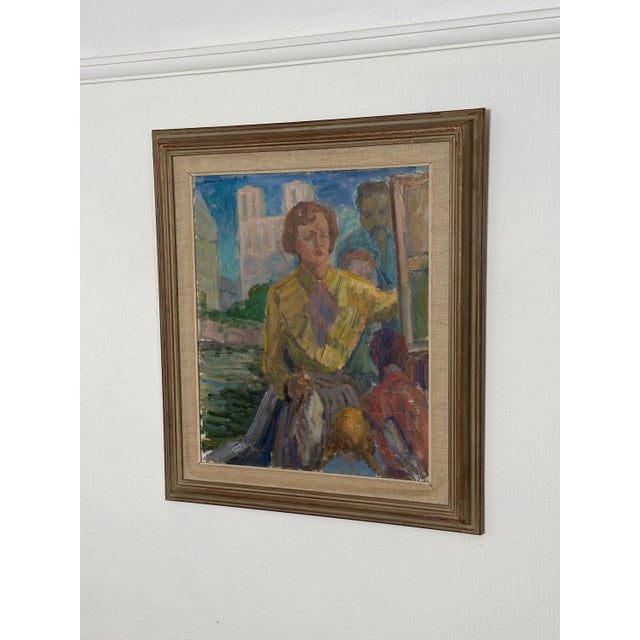 Mid-Century Modern Margareta Wallin Kylander, Women in Yellow, 1960s, Oil on Canvas, Framed For Sale - Image 3 of 15