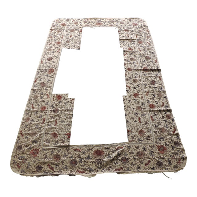 Antique Ecru and Red Silk Embroidery Chinese Textile Border For Sale