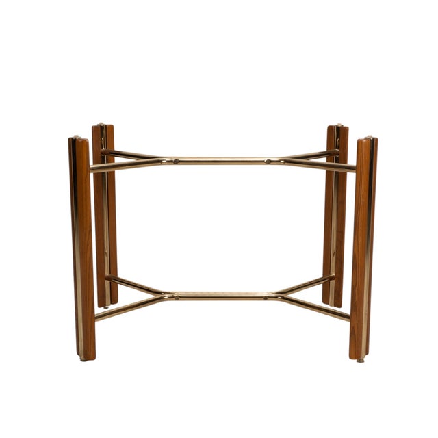 Mid-Century Modern 1980s Attributed Chromcraft Oak and Brass Dining Table Base for Glass Top For Sale - Image 3 of 9