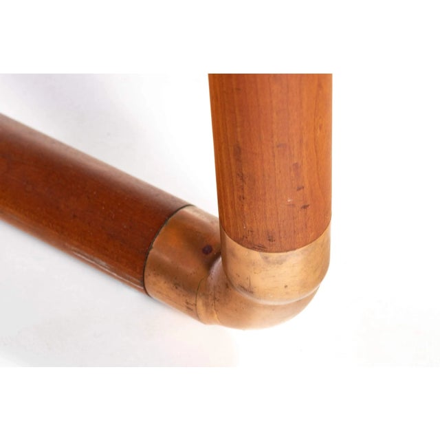 Unique Industrial Brass and Walnut Lounge Chair with Gray Tweed Upholstery, USA, circa 1970's For Sale - Image 10 of 11