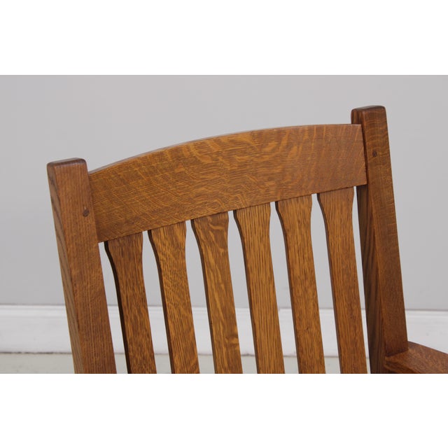 Wood Pair Stickley Mission Oak Arts & Crafts Armchairs For Sale - Image 7 of 17