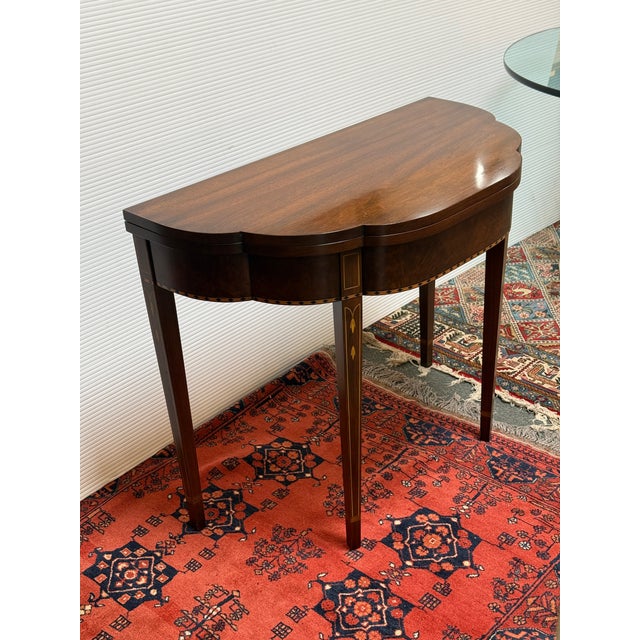 1990s Henkel Harris Federal Inlaid Cherry Wood Flip Top Console Table For Sale - Image 5 of 12