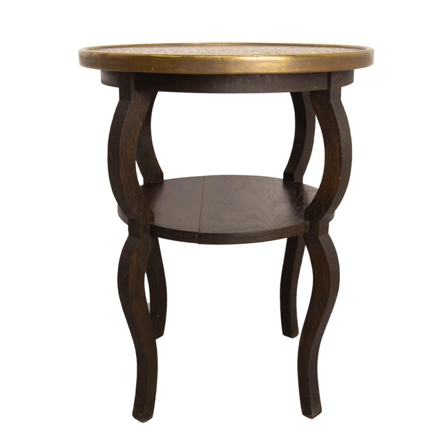 French Chestnut & Copper Table Sellette Side Table, 1940s For Sale - Image 6 of 8