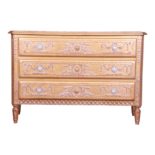 French Regency Louis XVI Gold Gilt Three-Drawer Dresser or Commode For Sale