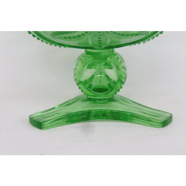 Jefferson Glass Beaded Fleur De Lis Green Opalescent Candy Compote Bowl 4568b For Sale - Image 13 of 18