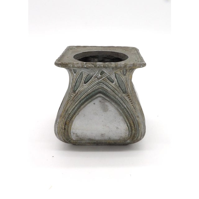 Art Nouveau Antique Art Nouveau Pewter Match Holder Vase Smoking Set Piece For Sale - Image 3 of 7