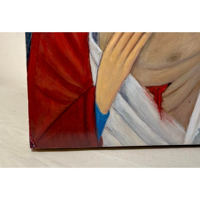 Vintage Original Gold Leaf Russian Icon Mary Jesus Pieta Oil Painting on Wood For Sale - Image 12 of 12