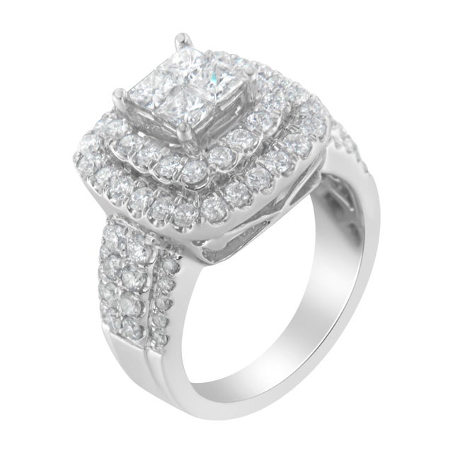 14KT White Gold Round and Princess Diamond Ring (2 1/4 cttw, H-I Color, SI1-SI2 Clarity) For Sale - Image 4 of 7
