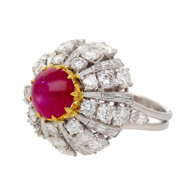 Metal 3.04 Carat Star No-Heat Burma Ruby & Sunburst Art Deco Ring, Size 7.5 For Sale - Image 7 of 9